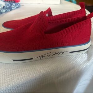 Tommy Hilfiger Red Slip-On Sneakers with Blue Accent